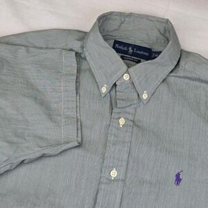 Ralph Lauren Shirt Men's M Green Striped Short Sleeve Button Down Classic Fit
